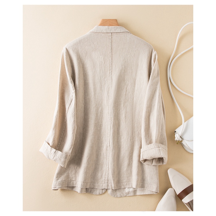 Áo Blazer Nữ Chất Linen Cao Cấp. Hàng 1 Lớp, 2 Túi, 2 Cúc (Màu Trắng Kem) BZ03