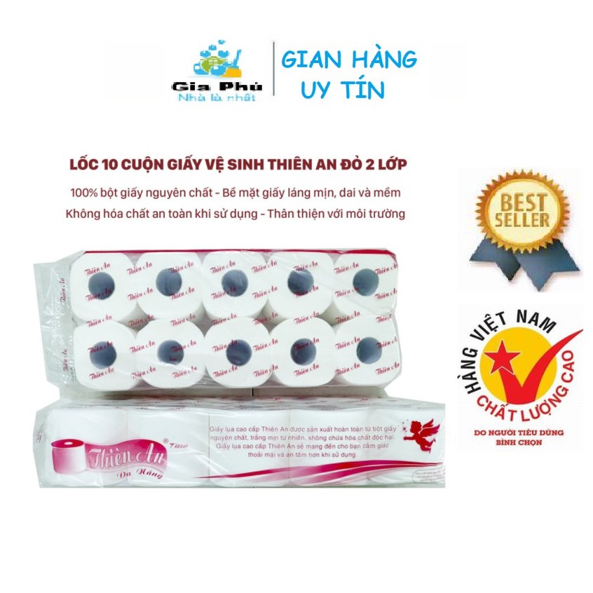 ( 1 LỐC / 10 CUỘN ) 1 Lốc giấy vệ sinh 2 lớp cao cấp THIÊN AN có lõi GIA PHÚ