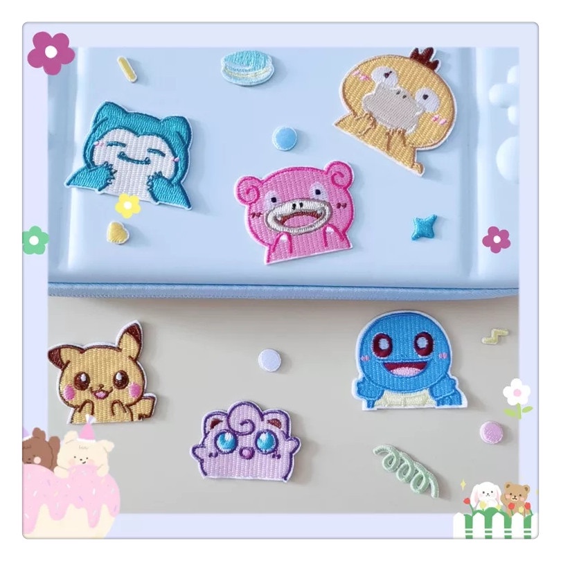Zanmo sticker ủi thêu - patch thêu ủi hoặc dán quần áo balo pokemon pikachu snorlax