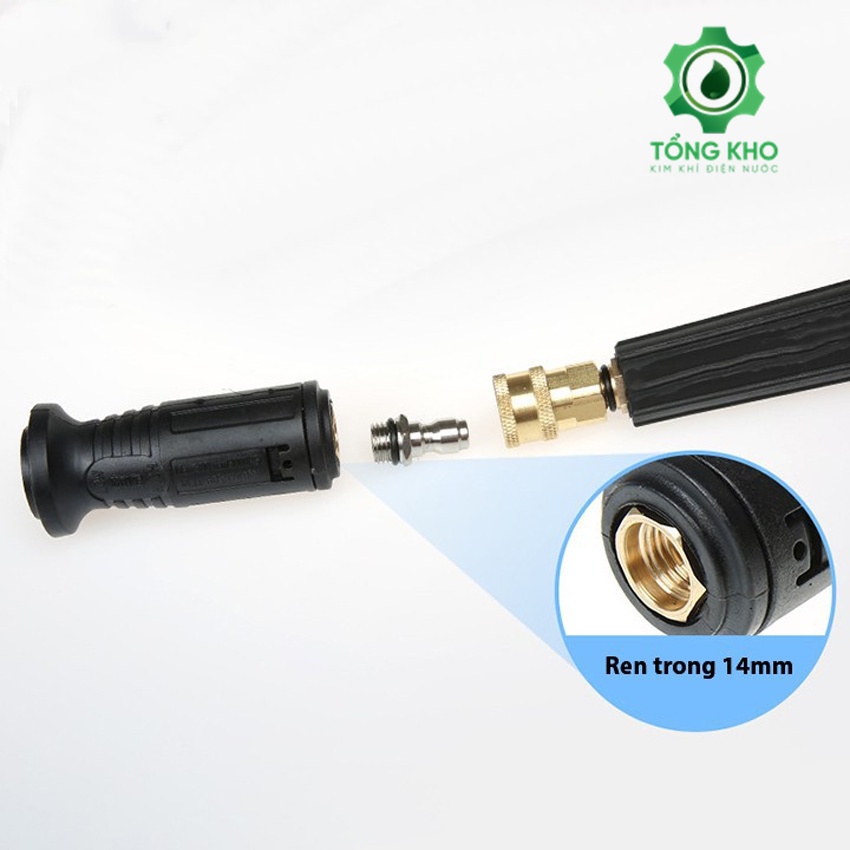 Đầu cái nối nhanh 1/4, nối béc súng xịt máy rửa xe áp lực cao ren vặn trong 14mm - Tổng kho kim khí điện nước