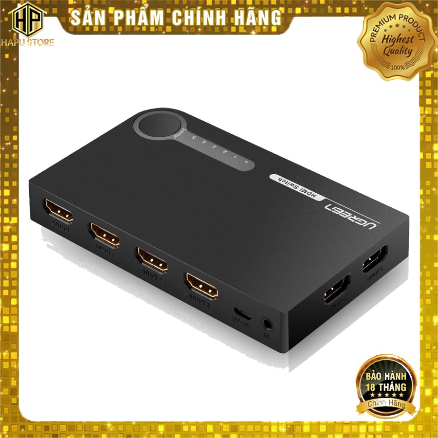 Bộ gộp HDMI 5 vào 1 ra Ugreen 40205 hỗ trợ Full HD chính hãng - Hapustore