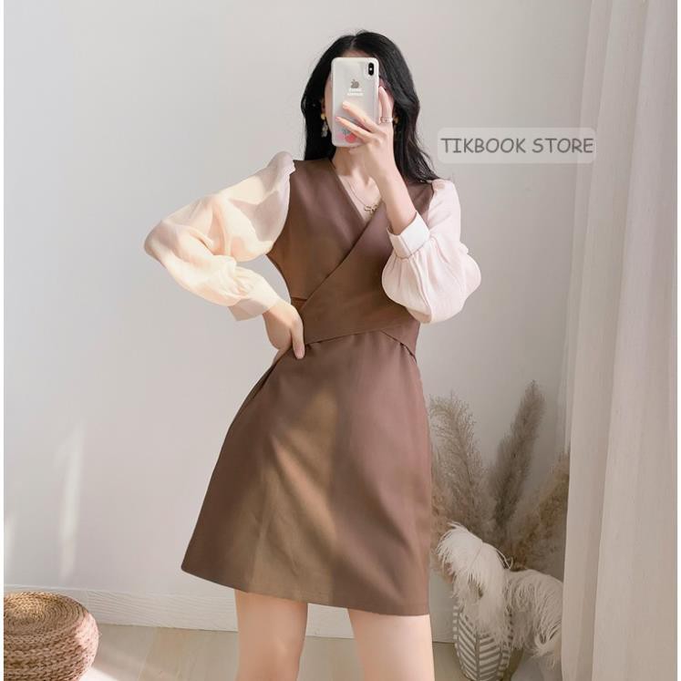 SẴN- Váy Dài Tay Cổ V, Hàng Quảng Châu Cao Cấp - Tikbook Store ་ ⚡