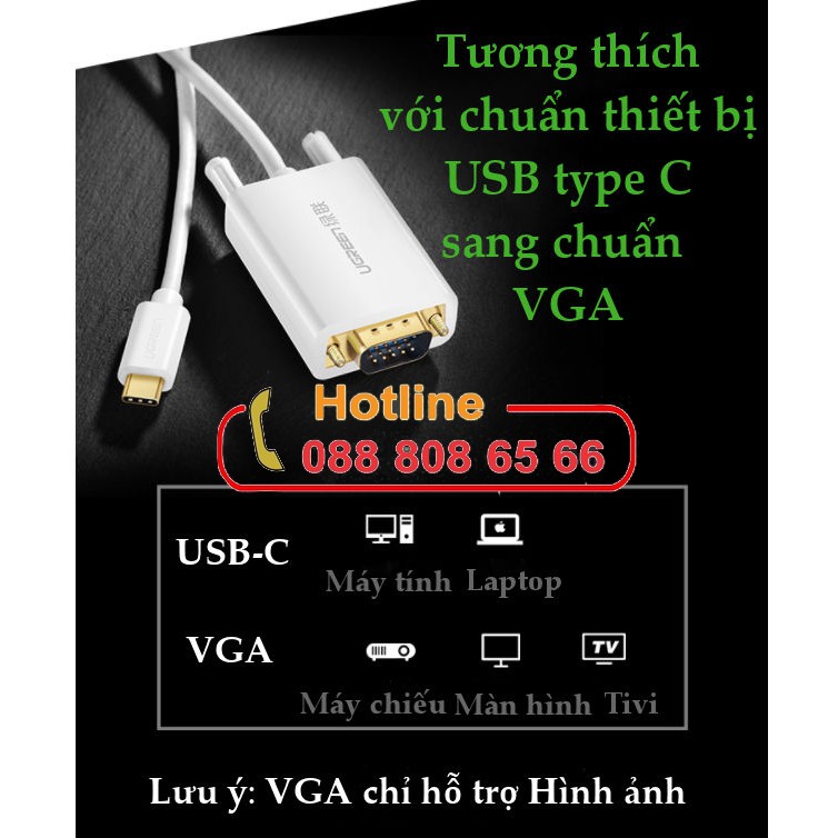 Cáp USB Type C To VGA Ugreen 30842 Chính hãng