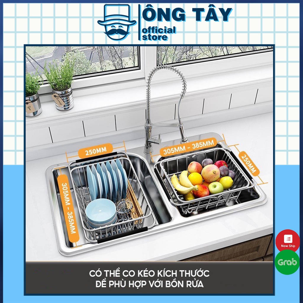 Khay Inox 304 Úp Chén Đĩa Co Rút - Giá Inox Gác Bồn Rửa Chén Tiện Lợi