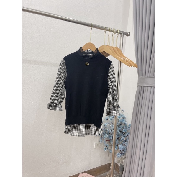 XẢ HÀNG - SÉT ÁO LEN KẺ Ô MS20188