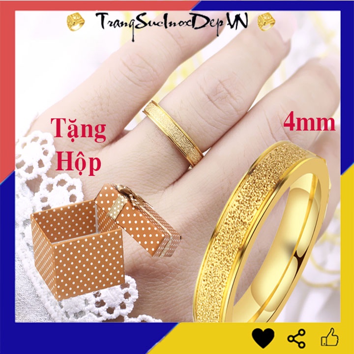 Nhẫn inox phun cát màu vàng sáng đep, không đen, hợp thời trang - Tặng hộp đựng nhẫn xinh xắn (1 chiếc)