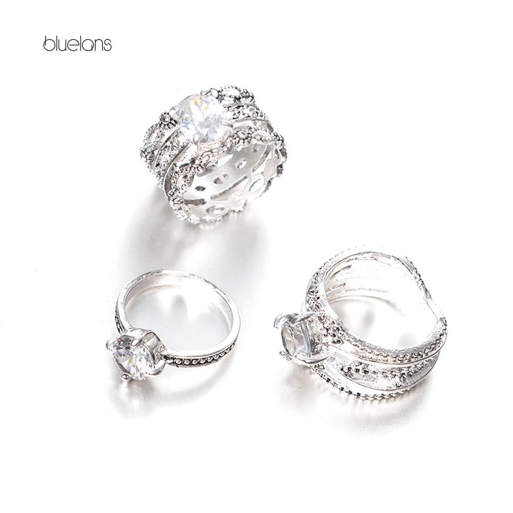 Bộ 3 Nhẫn Đính Kim Cương Giả Thời Trang Cho Nữ