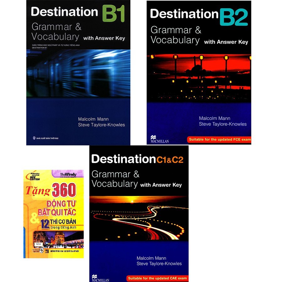 Sách - Combo 3 Cuốn Destination Grammar & Vocabulary B1, B2 Và C1&C2 Tặng 360 Động Từ Bất Quy Tắc Và 12 Thì Tiếng Anh