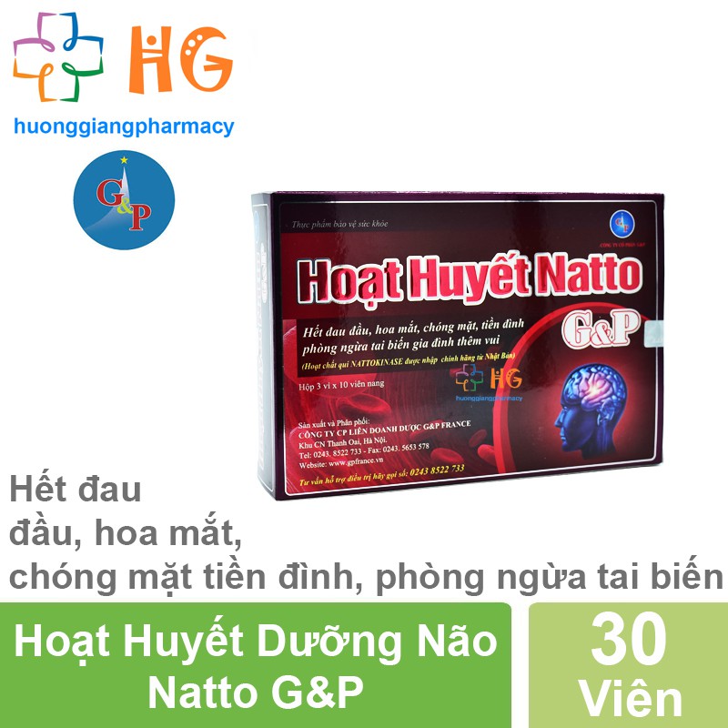 Hoạt Huyết Dưỡng Não Natto G&amp;P - Hỗ trợ hết đau đầu, hoa mắt, chóng mặt tiền đình, phòng ngừa tai biến (Hộp 30 Viên)