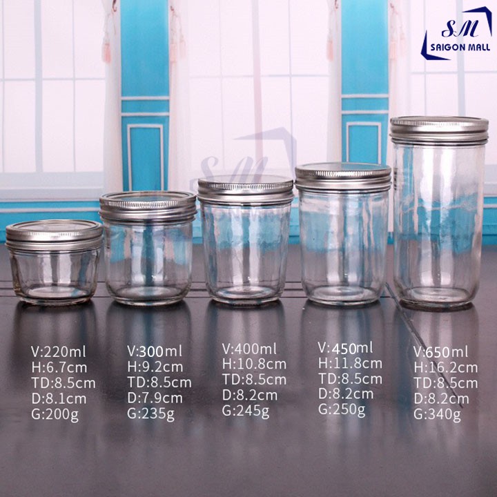 Hũ thủy tinh miệng lớn 450ml nắp thiếc đựng sữa chua, bánh plan, pudding, đựng các loại gia vị, lọ đựng thực phẩm