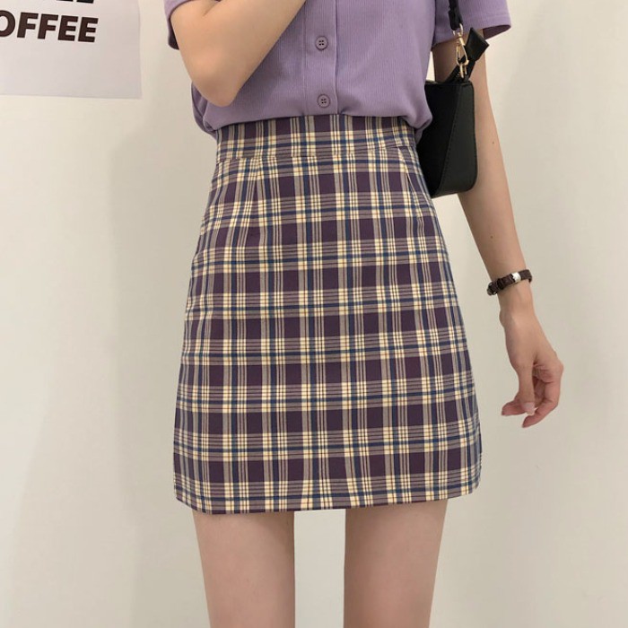 ℗✆✕ pleated skirt high waist solid color fashion sexy non-fading a-line short pants plaid