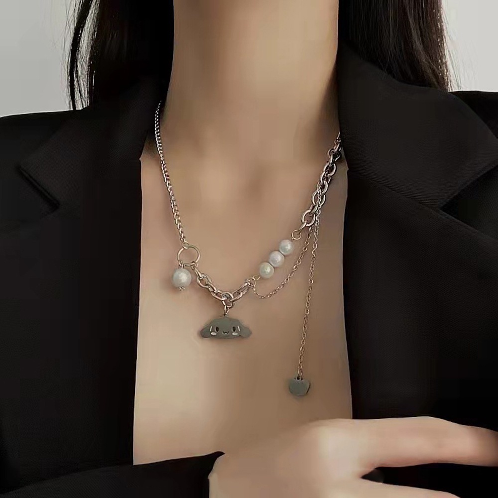 Vòng cổ Hợp Kim Mặt Hình Đầu Lâu Đính Ngọc Trai Nhân Tạo Xinh Xắn Cho Nữ