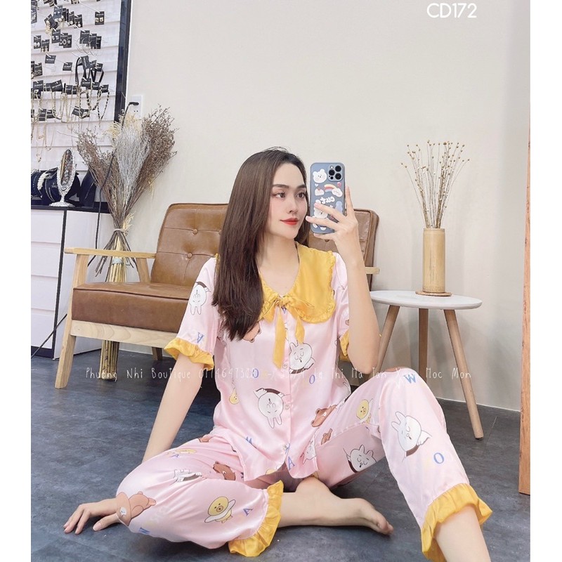 Đồ bộ Pijama chất SATIN-LATIN cổ bèo cột nơ quần dài siêu xinh❤️ | BigBuy360 - bigbuy360.vn