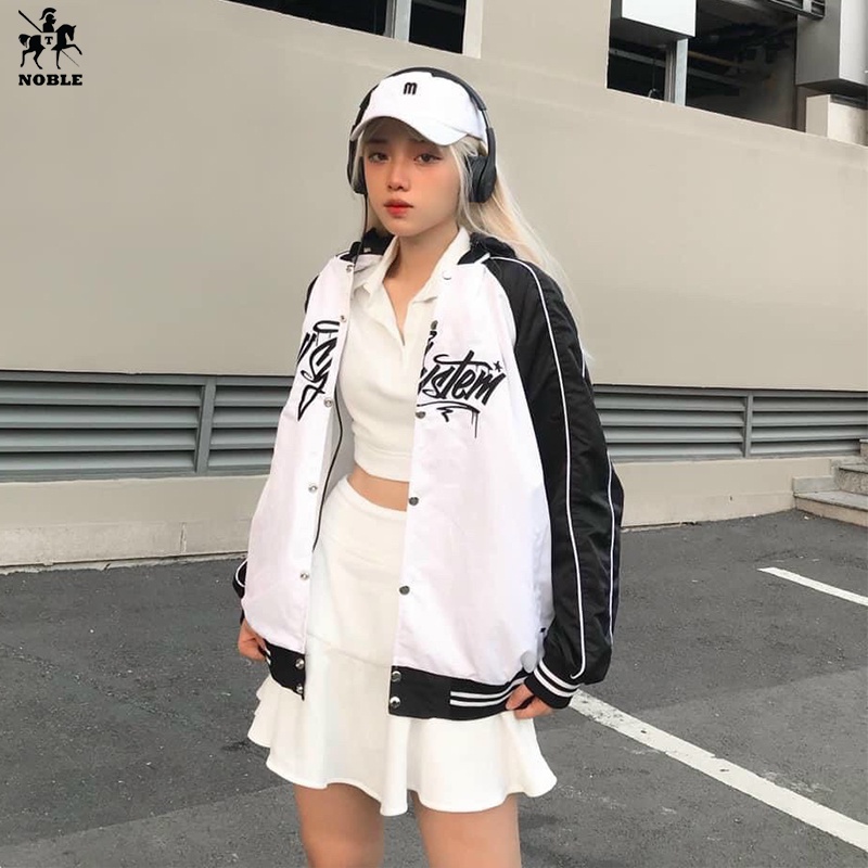 [Freeship] Áo khoác dù nam nữ bomber trẻ trung năng động trắng đen mẫu mới chất vải tốt thời trang NOBLE TP070