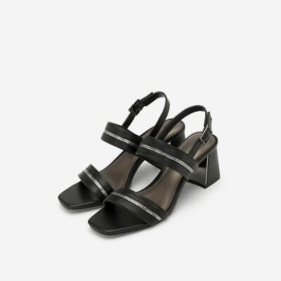 MỚI VỀ Vascara Giày Sandal Cao Gót Đính Pha Lê Kim Tuyến - SDN 0646 - Màu Đen