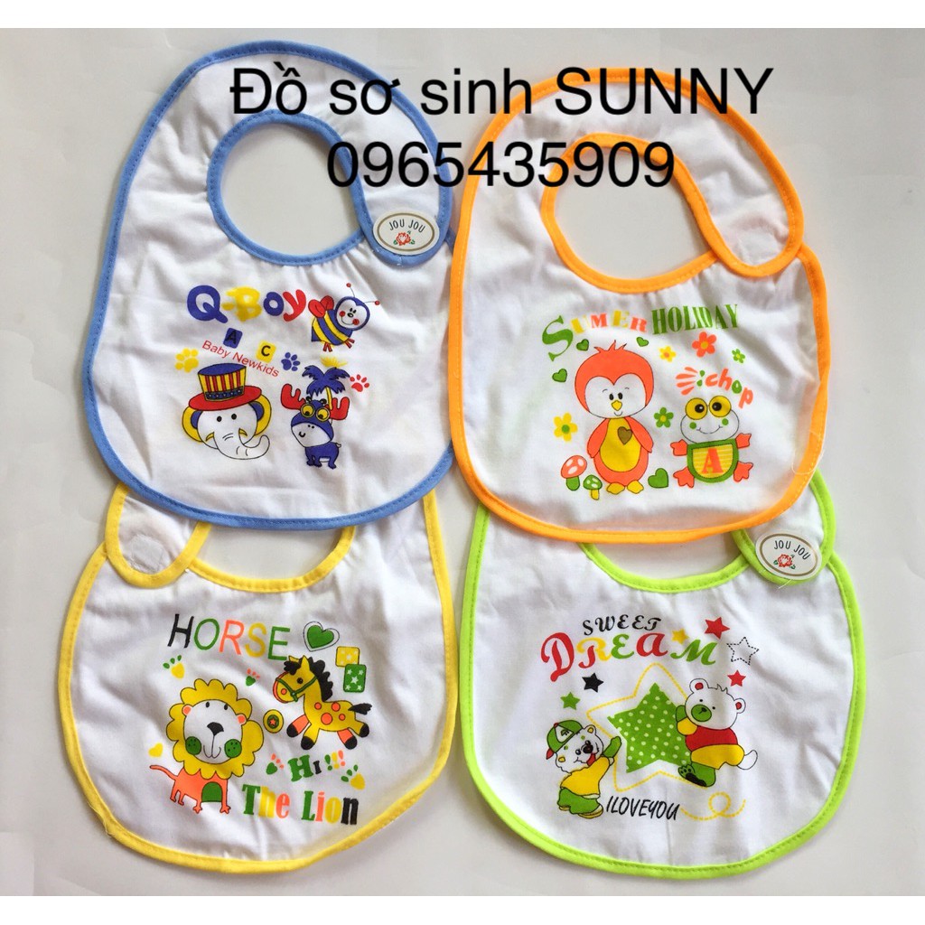 Set 5 Yếm DÁN sơ sinh Minh Hoàng 1 mặt ni-lông chống thấm và 1 mặt vải cotton