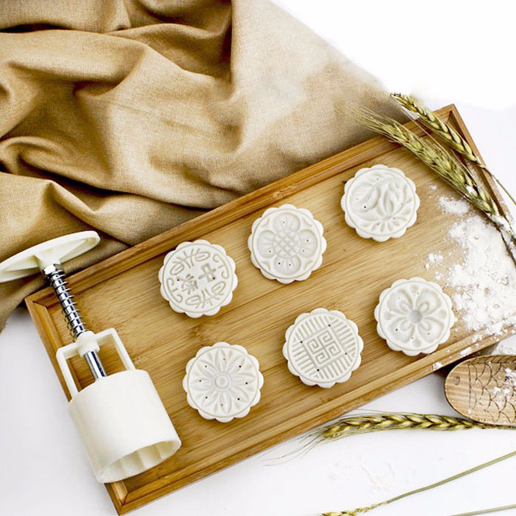 Set khuôn làm bánh trung thu kèm 6 khuôn ép chất liệu ABS cấp thực phẩm