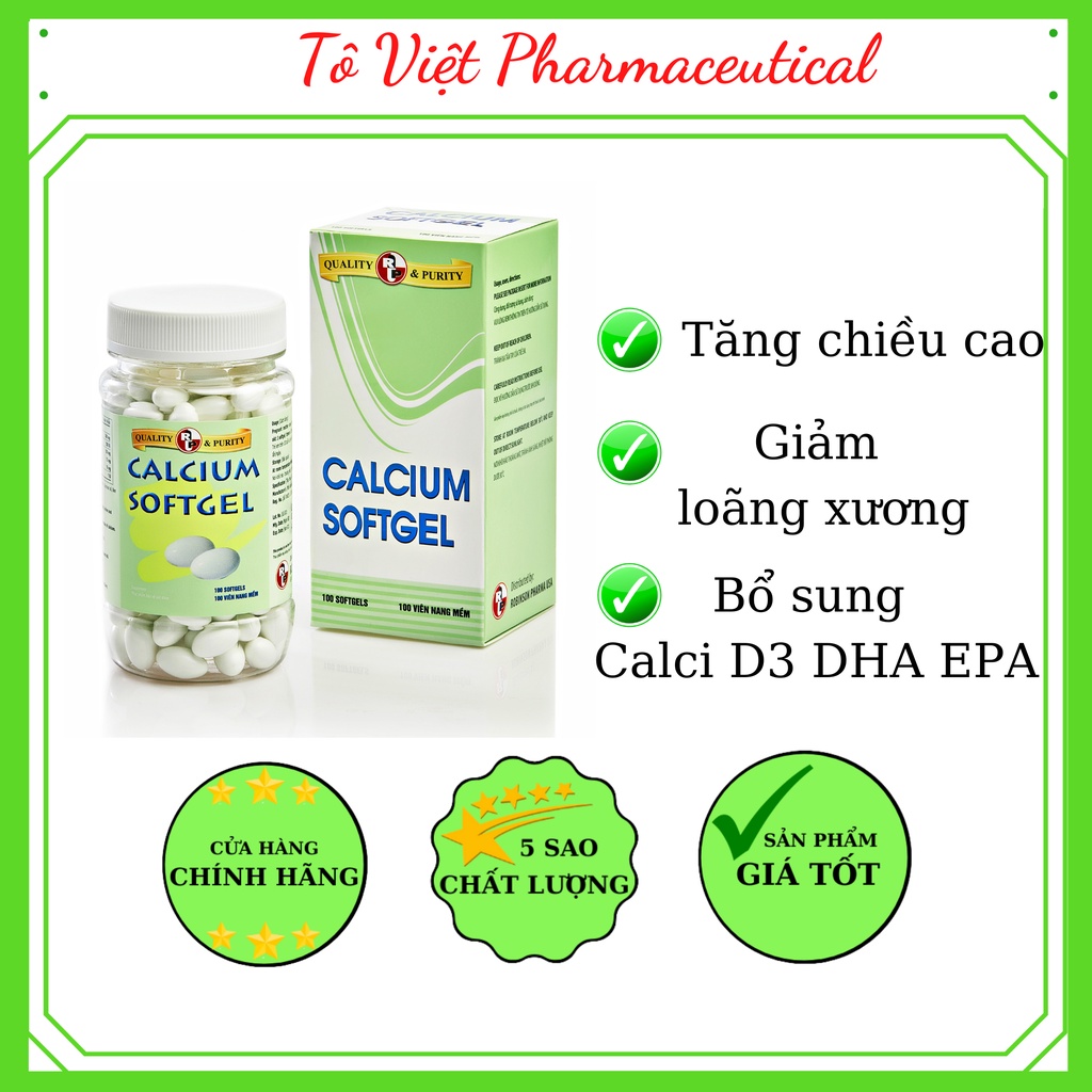CALCIUM softgel - Viên uống bổ sung canxi và vitamin D3,DHA bổ sung phát triển, cải thiện chiều cao (100 viên)
