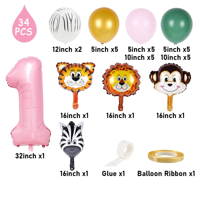 Bộ 34 Bong Bóng Hình Số 1-3 Màu Xanh/Hồng Dùng Để Trang Trí Tiệc Sinh Nhật Cho Bé 1-3 Tuổi