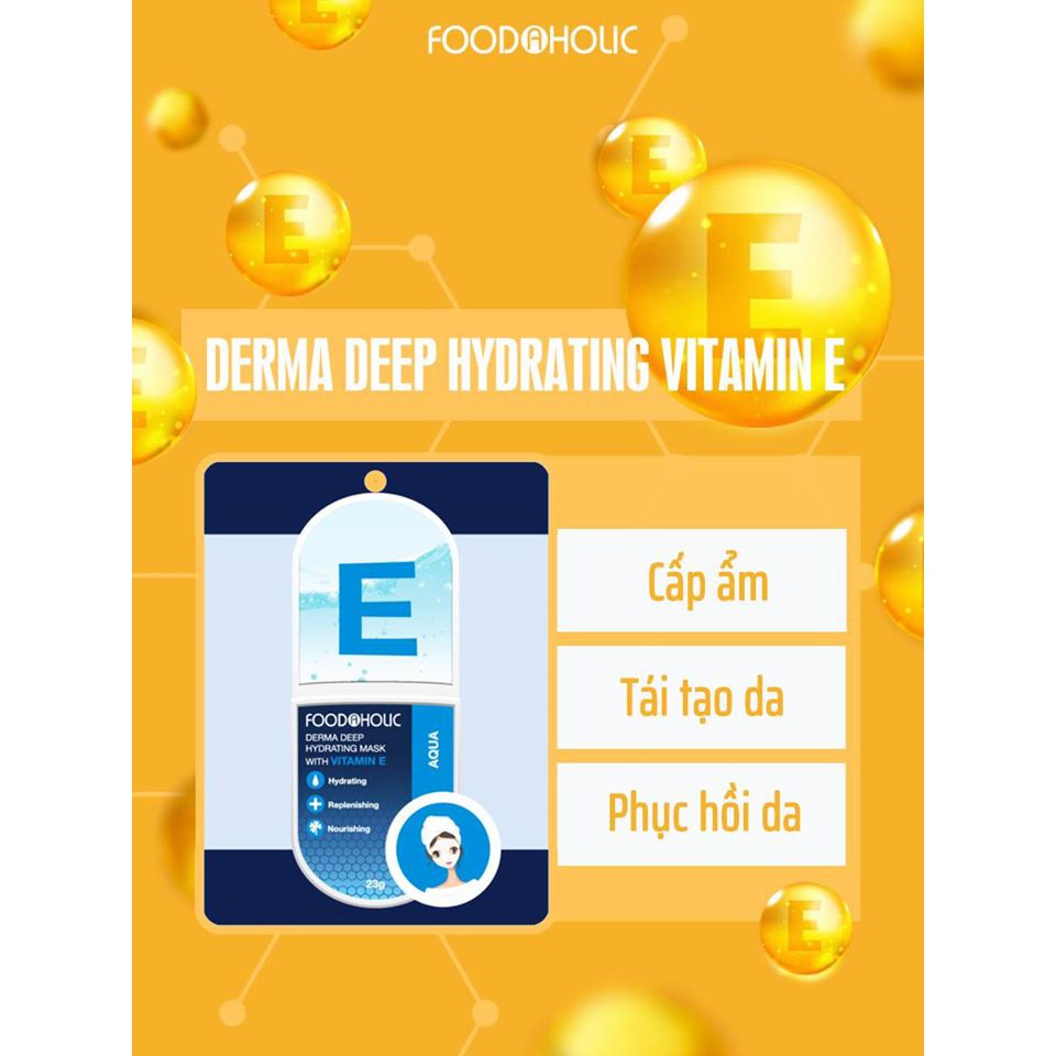 Combo 5 Mặt Nạ Cấp Nước, Kiềm Dầu Foodaholic Derma Deep Hydrating Mask With Vitamin E Aqua 23g x 5