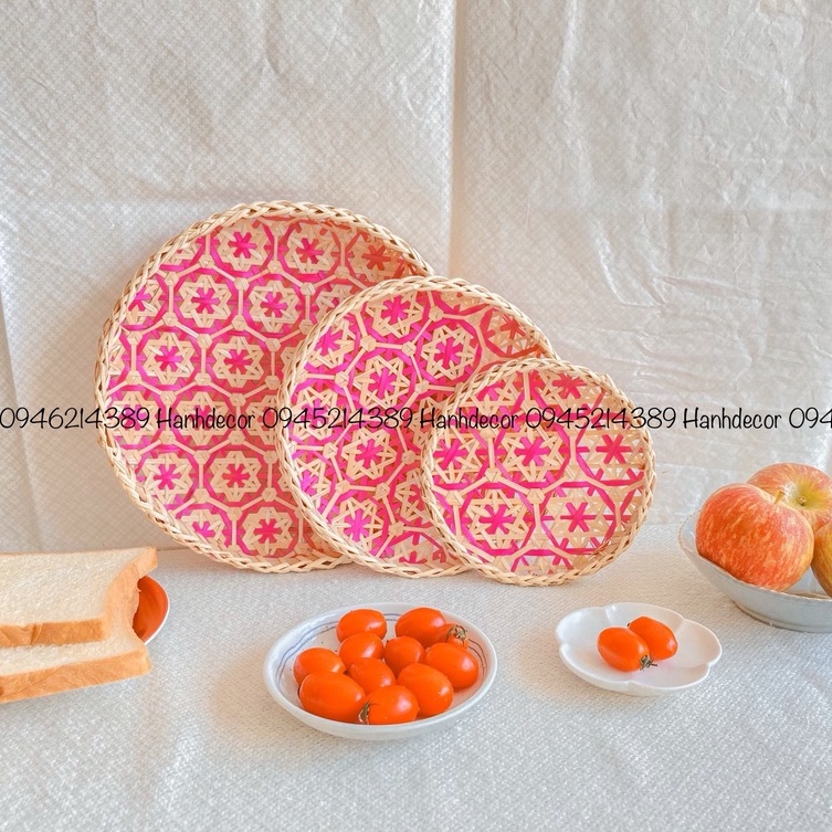 Mẹt tre hoa thị ⚡️Set 3 ⚡️HANHDECOR - trang trí đựng bánh kẹo hoa quả hàng thủ công siêu đẹp