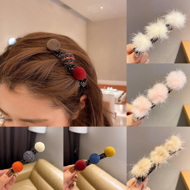 Kẹp Tóc Mái Đính Bóng Lông Dễ Thương Ngọt Ngào Phong Cách Hàn Quốc Cho Nữ