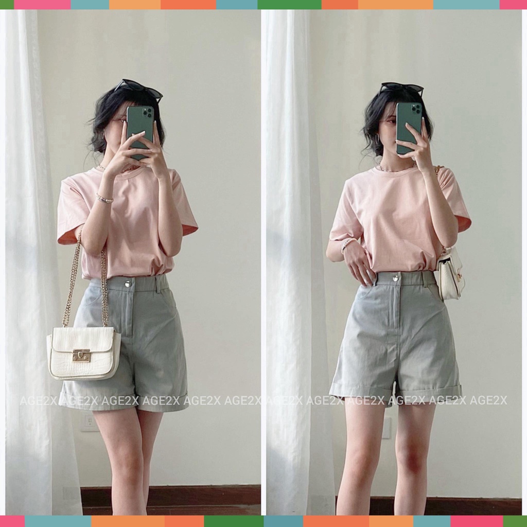 Quần Short Ống Rộng Lưng Cao Vải Kaki Cotton Thời Trang Năng Động Cá Tính Cho Nữ