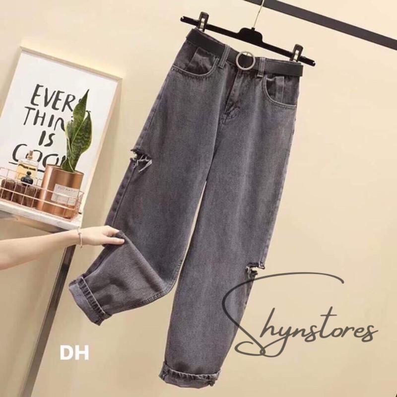 Quần jeans nữ baggy Shynstores , quần jeans unisex rách lệch cạp cao ống đứng vải đẹp freeship