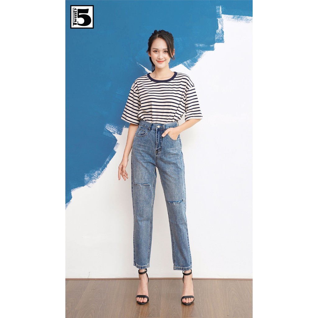 Quần jeans baggy nữ rách gối Twentyfive 3332