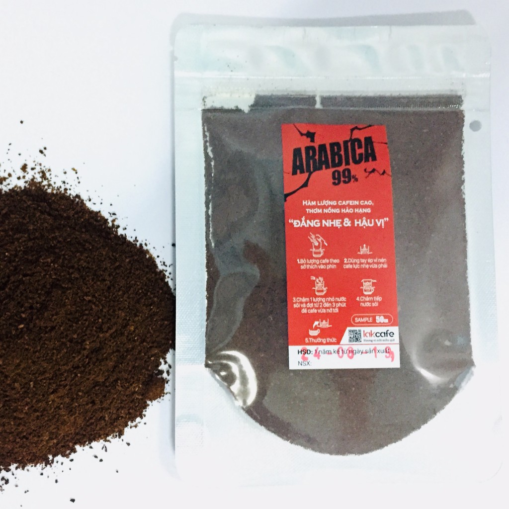100gr Cafe Bột Arabica Nguyên Chất - Lakcafe Với Bí Quyết Nông Dân Dak Nông - Cafein Cao, Thơm Nồng, Đắng Nhẹ & Hậu Vị