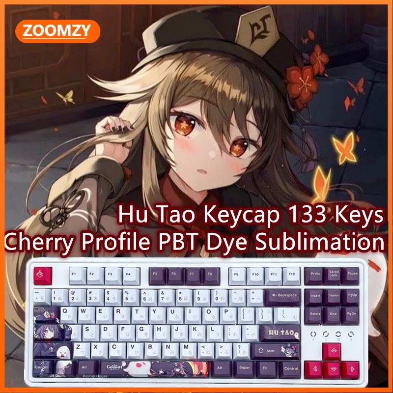 Genshin Impact Keycap Hu Tao Keycap Cherry Profile PBT Dye Thăng hoa Bàn phím cơ Keycap Anime Keycap 133 Phím