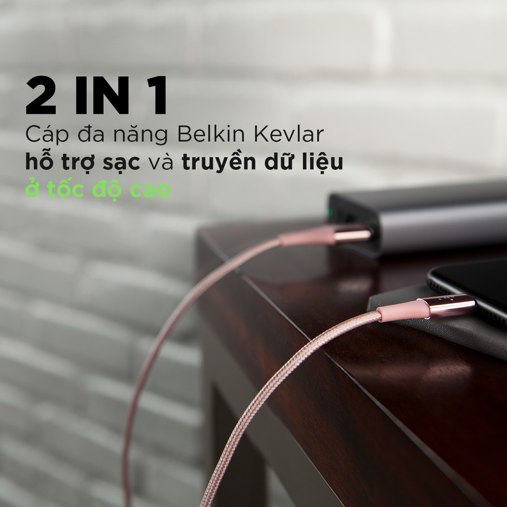 Cáp sạc 1.2M TYPE C BELKIN MIXIT↑™ DURATEK™ F2CU059BT04-BLK bọc sợi Kevlar