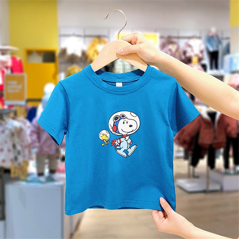 Áo phông Snopy phi hành gia cho bé trai cộc tay MINKY SUN, Áo thun trẻ em mùa hè chất cotton xuất dư cho bé Từ 8-18kg