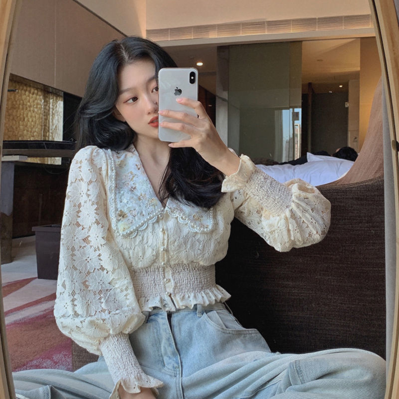 KOREAN STYLE Áo Sơ Mi Lửng Tay Phồng Phong Cách Hàn Quốc Thanh Lịch Dành Cho Nữ