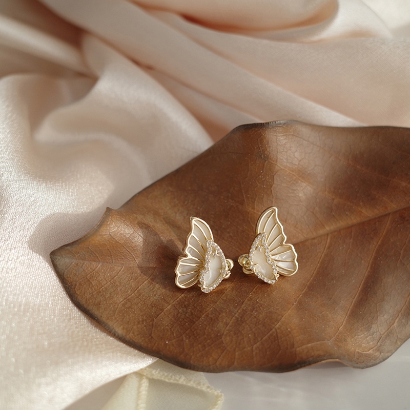 Bông Tai Hình Cánh Bướm Đính Đá Lấp Lánh Phong Cách vintage Hàn Quốc