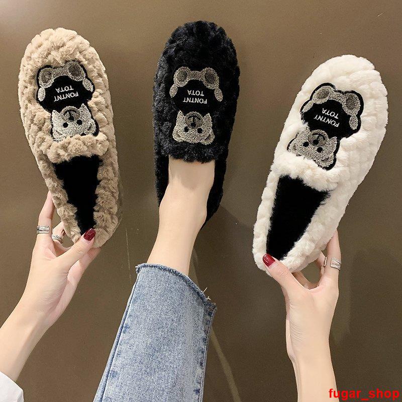 Giày lười Cotton lông cừu dày dặn thời trang thu đông cho nữ 2021