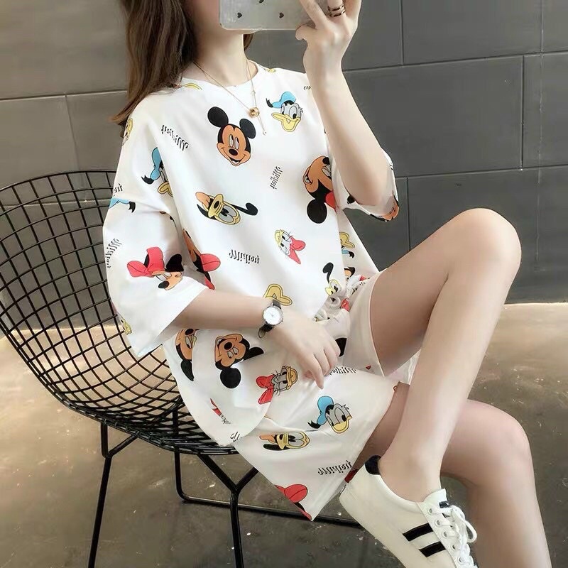 (Có size M/L)Bộ đồ ngủ thun cotton mềm mại dễ thương