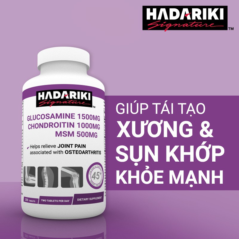 Hadariki Glucosamine 1500mg Chondroitin 1000mg MSM 500mg tăng cường sức khỏe xương khớp, Chai 200 viên (New) 10/2021