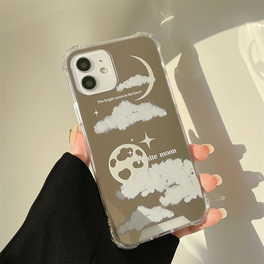 For iPhone 13 12 11 Pro Max XS Max XR X XS 8 7 Plus SE 2020 Ốp Điện Thoại Mềm Có Gương Soi Họa Tiết Đám Mây/Mặt Trăng Cho