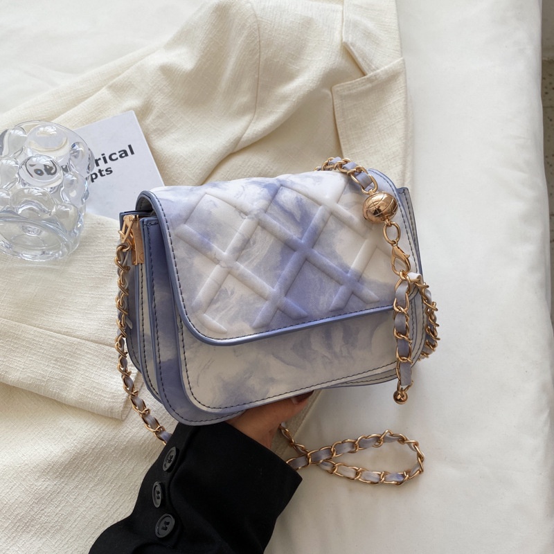 Túi đeo vai IELGY hình vuông cỡ nhỏ phối dây xích thời trang cho nữ