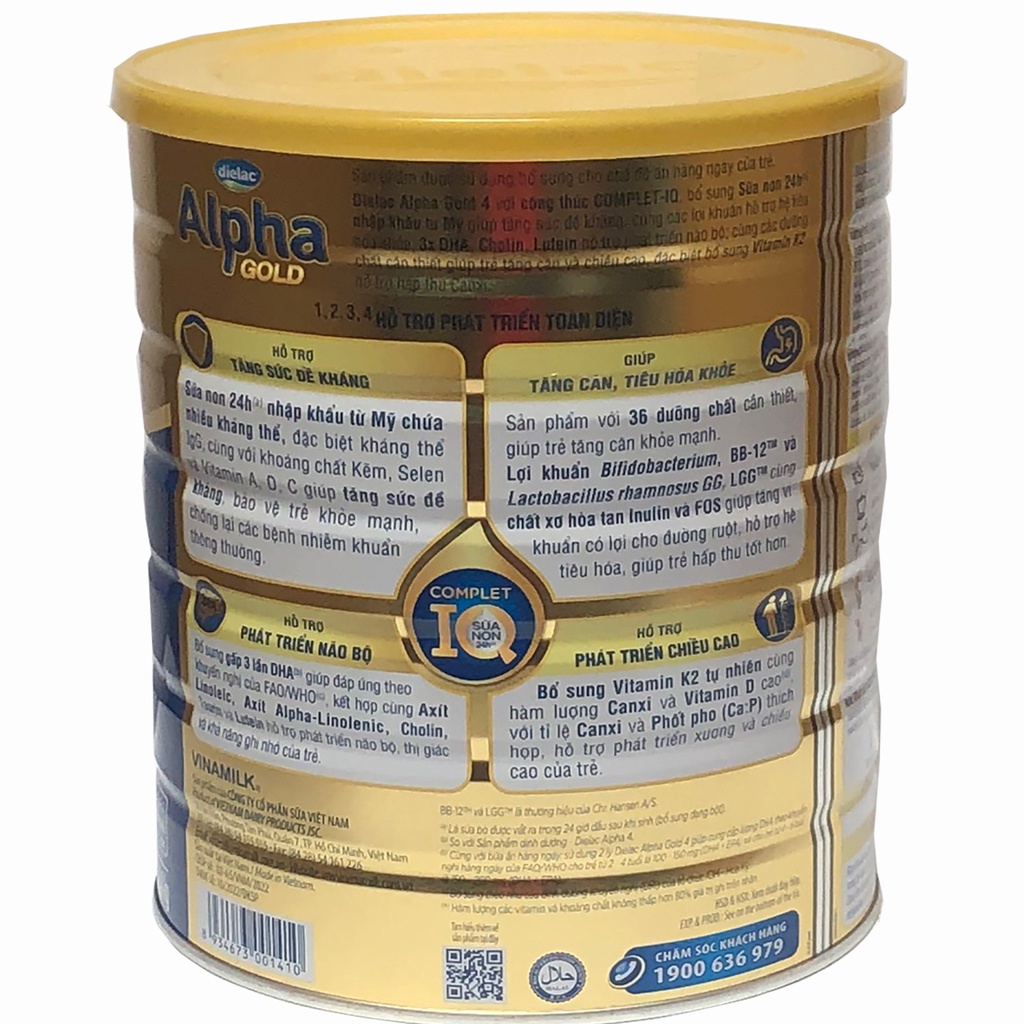 [CHÍNH HÃNG MẪU MỚI] Sữa Bột Vinamilk Dielac Alpha Gold  Complet IQ Số 4 SỮA NON - Hộp 1,4kg (Cho bé 2-6 tuổi)