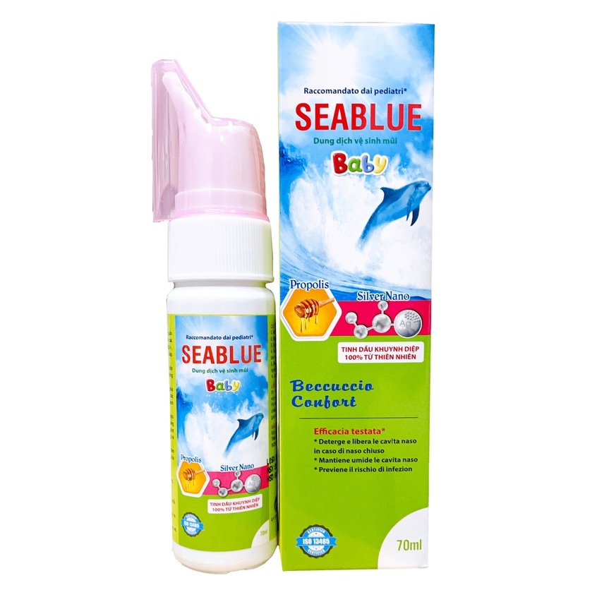 Dung Dịch Xịt Mũi Nano Bạc &amp; Ong Keo Cho Bé Seablue Quablue - Chai 70ml
