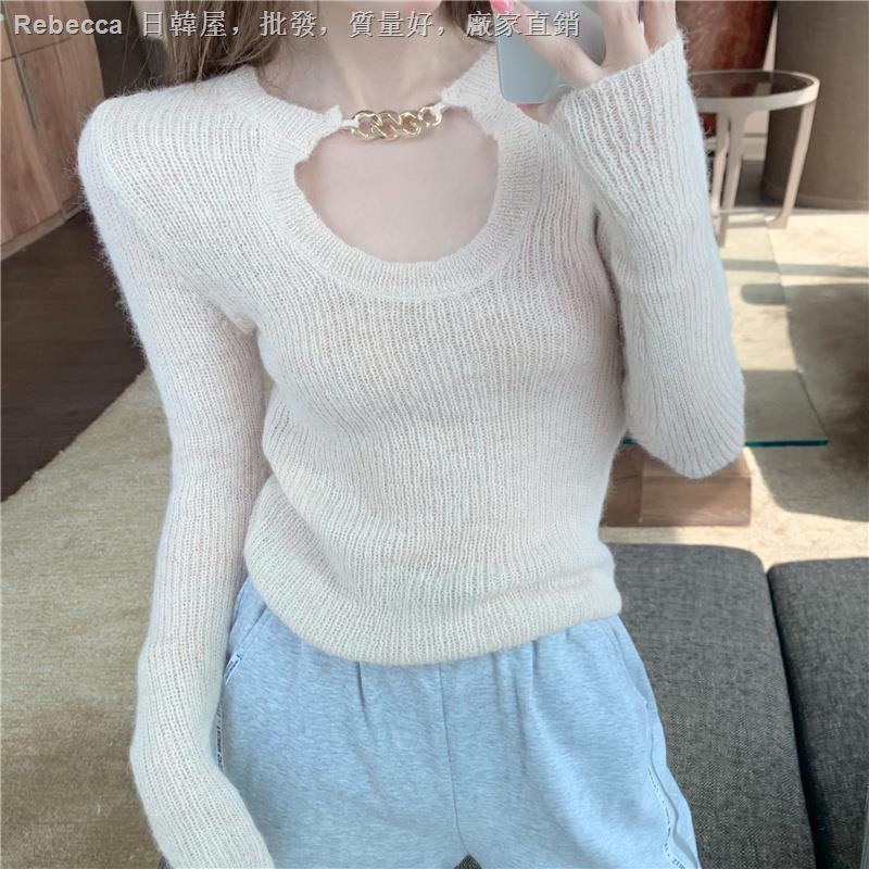◎♧❈Áo sweater dệt kim cổ chữ U tay dài dáng ôm thời trang mùa thu quyến rũ cho nữ