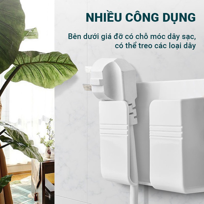 Giá đỡ điện thoại dán tường GJ4 giữ điện thoại cố định khi sạc pin có thể đựng remote tivi/máy lạnh, dễ dàng lắp đặt