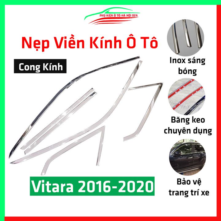 Bộ nẹp viền cong kính Inox Vitara 2016 2017 2018 2019 2020