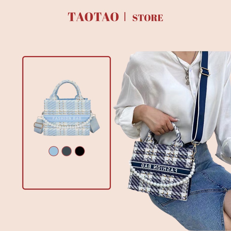 túi hộp đeo chéo caro túi xách công sở vừa a4 hàn quốc công suất cao túi đeo vai ngọc trai