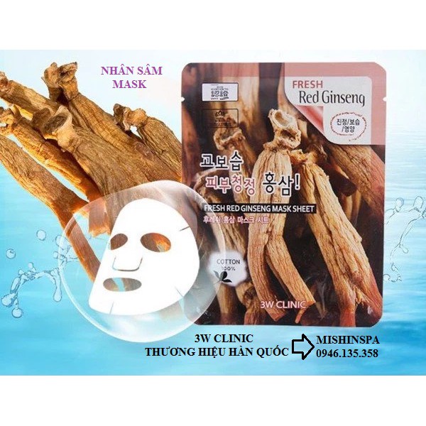 Mặt nạ nhân sâm 3W Clinic Fresh Red Ginseng Mask Sheet 23g