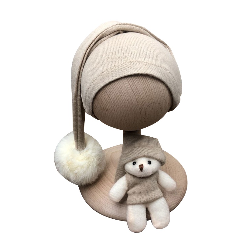 Set 3 Món Đồ Gồm Áo Liền Quần Tay Dài + Nón + Bóng Lông Cho Bé Sơ Sinh Chụp Ảnh