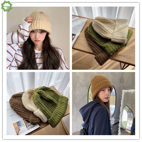 Mũ len dệt kim màu trơn giữ ấm phong cách Hàn Quốc thanh lịch cho nam và nữ