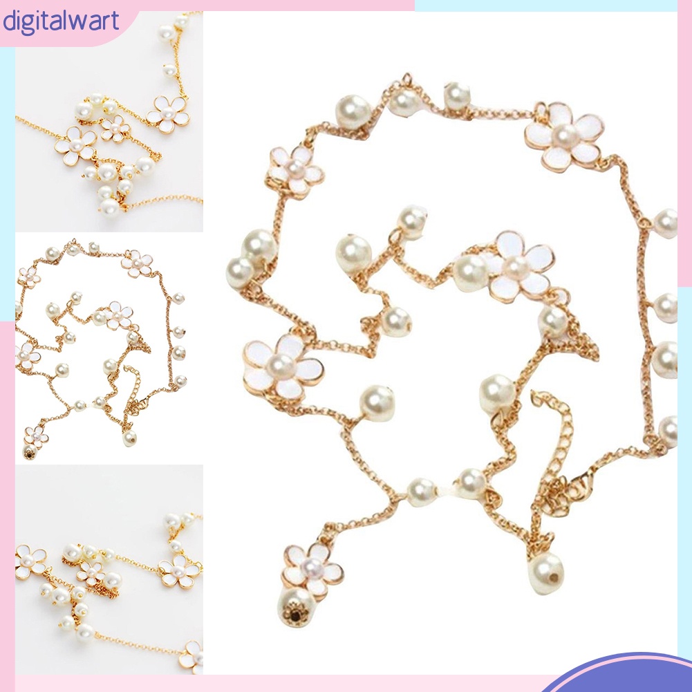 Dây chuyền dài mặt bông hoa đính ngọc trai nhân tạo sang trọng quý phái dành cho nữ